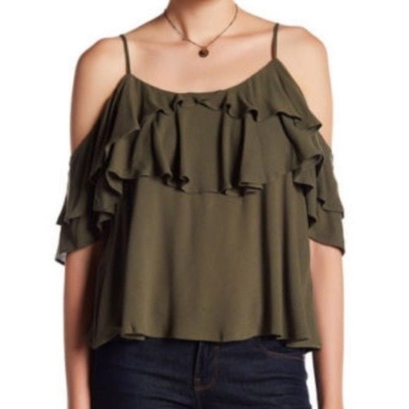 Abound Tops - NWT Abound Green Cold Shoulder Ruffle Blouse Top